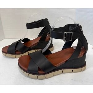 MIA Lauri Black Vegan Boho Zipper Strappy Comfort Wedge Sandals 7.5M